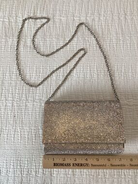 Jessica McClintock Silver Microstones Flap Clutch with Chain Shoulder Bag